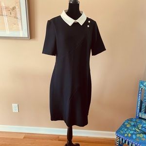 Ivanka Trump Size 14 black dress, Pearl trim. Back zip, white collar.